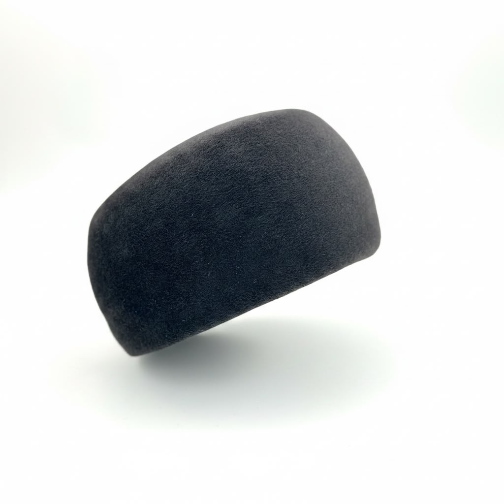 Deep pillbox hat in anthracite felt, Maria Monica London