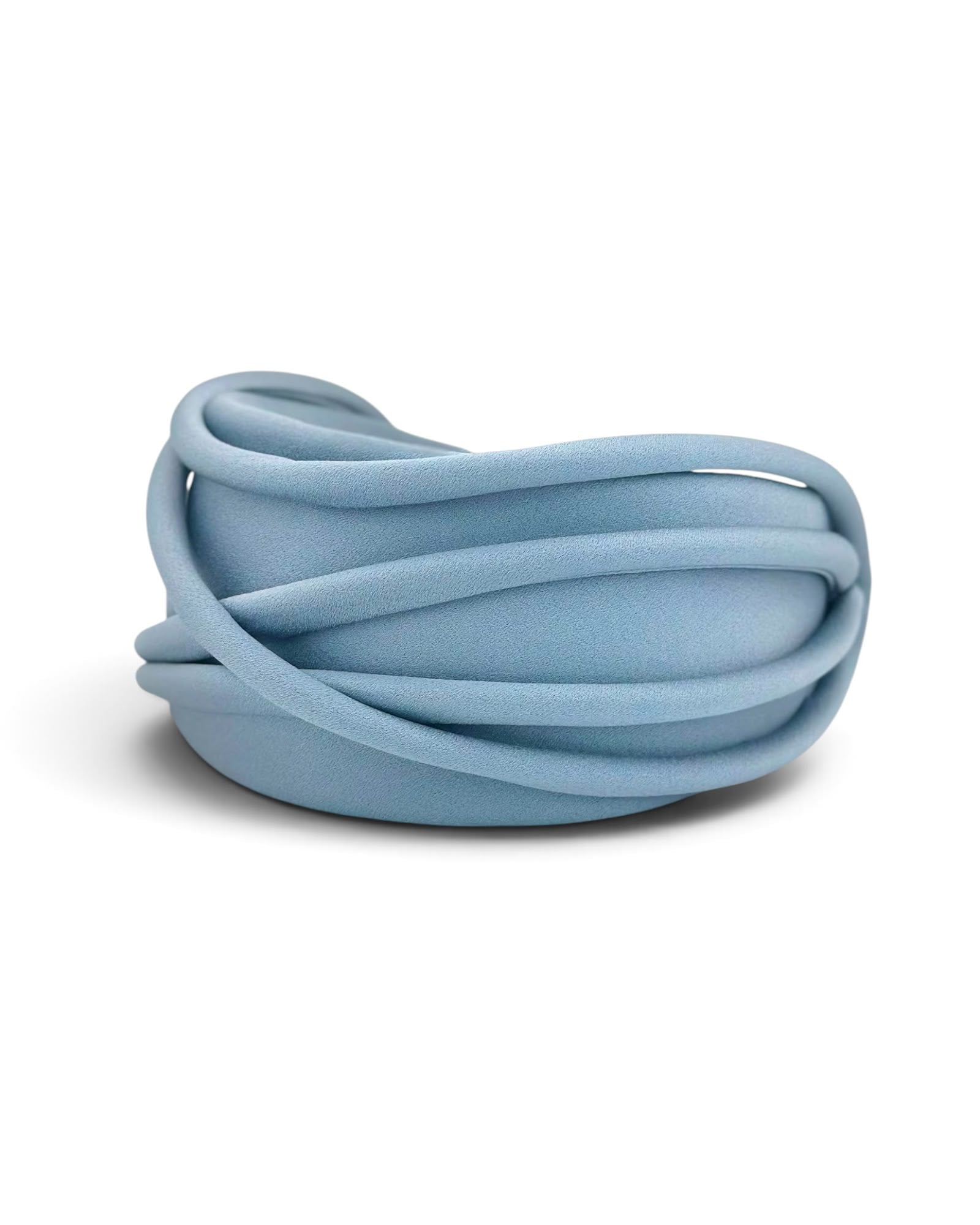 Ice blue satin headband with piping crossing the full width of the band, front view, Maria Monica London