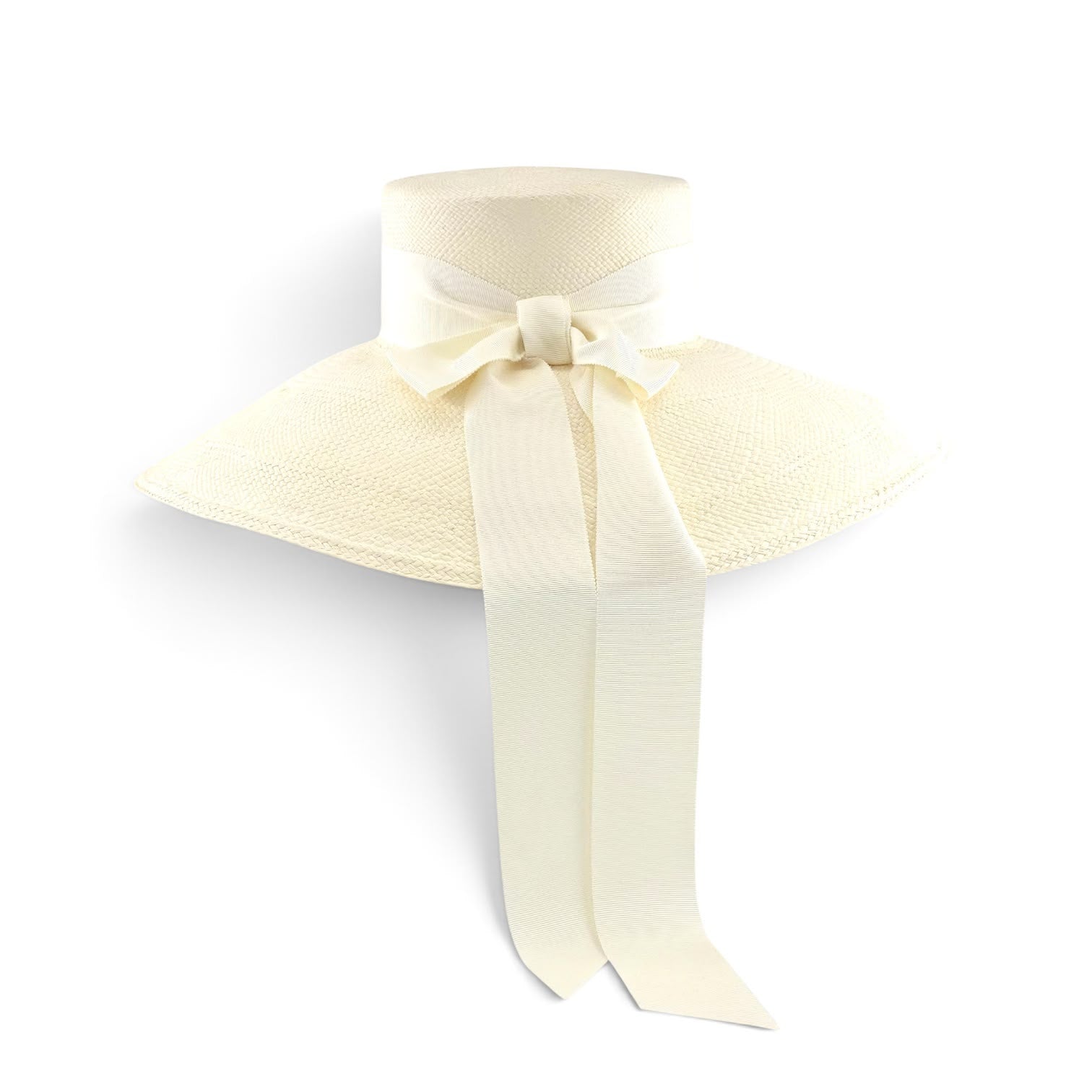 Panama Grande from the back showing the long grosgrain trailing ties, Maria Monica London