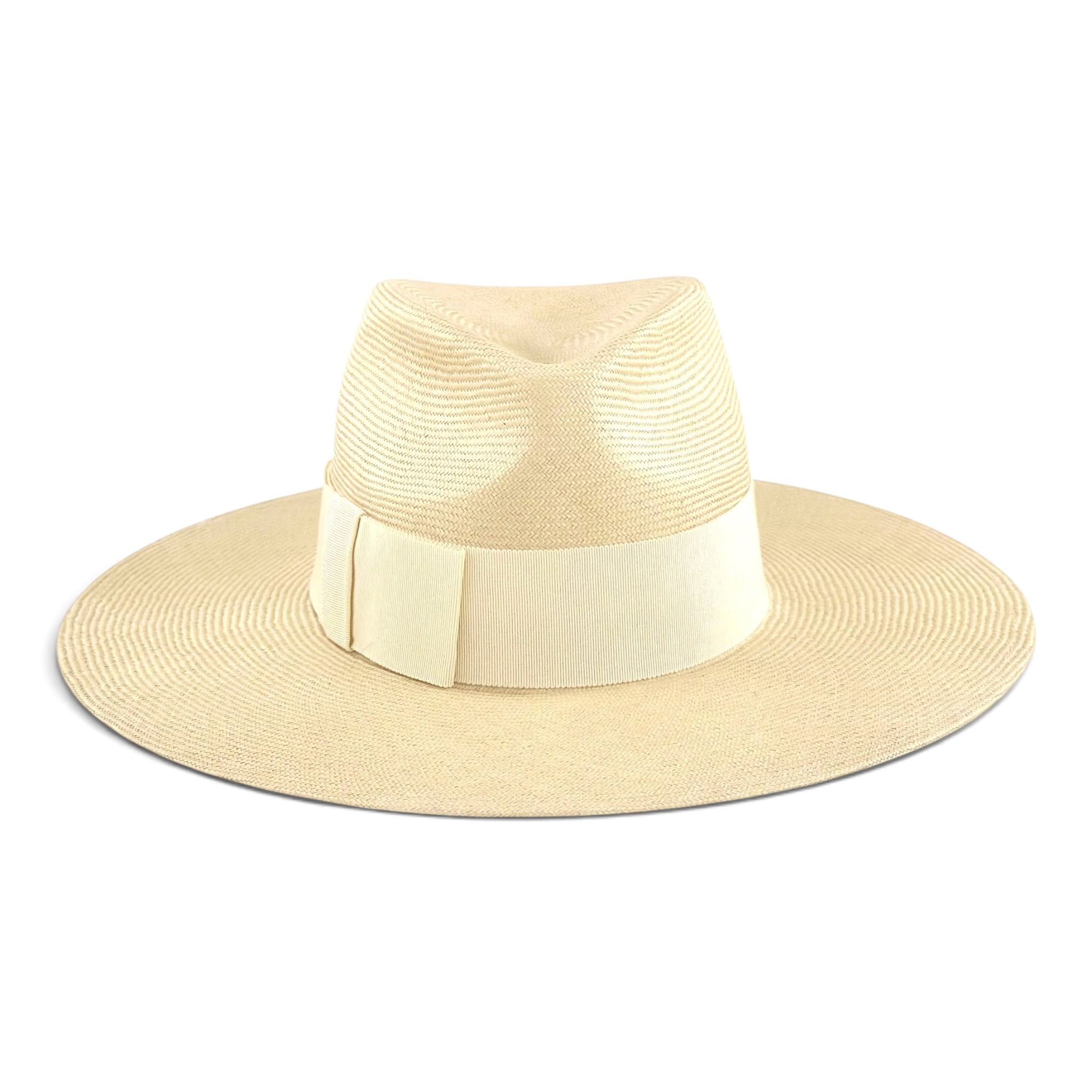 Cream parasisal straw fedora with tonal grosgrain ribbon, Maria Monica London