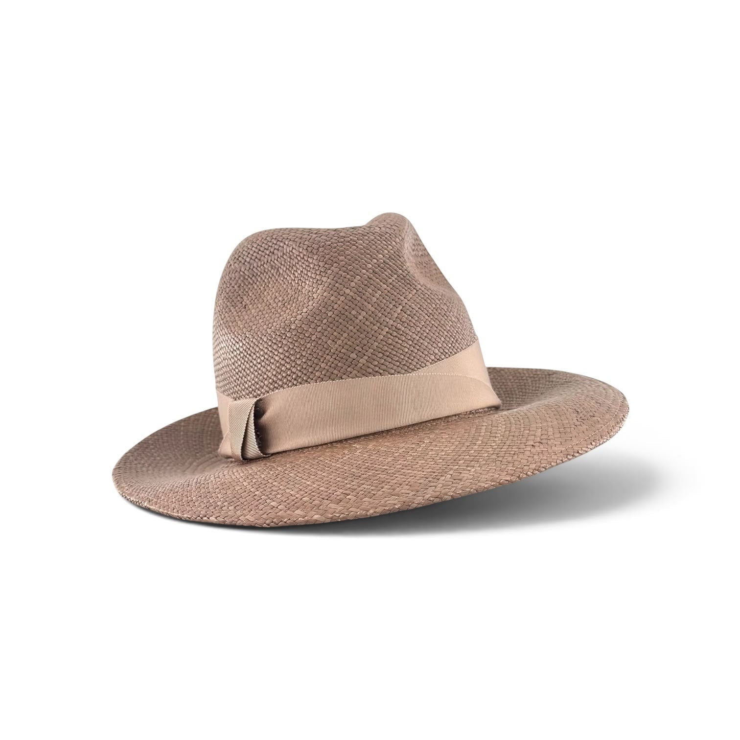 Panama straw trilby in soft cappuccino with tonal grosgrain ribbon, Maria Monica London