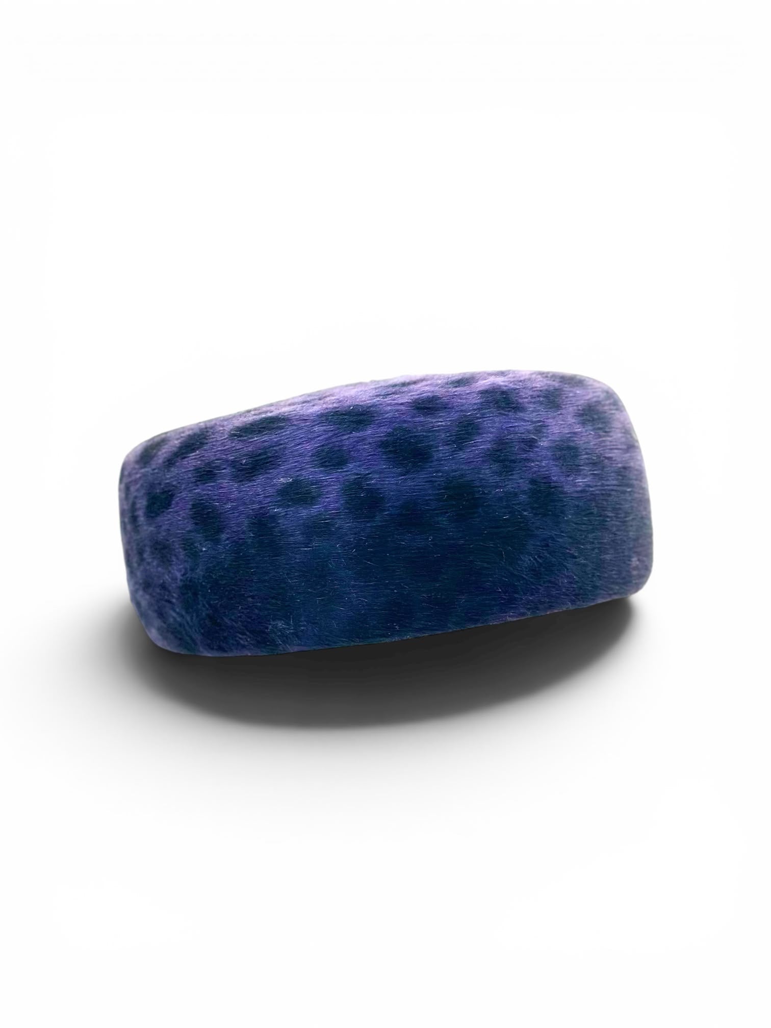Midnight leopard pillbox hat, angled view, Maria Monica London