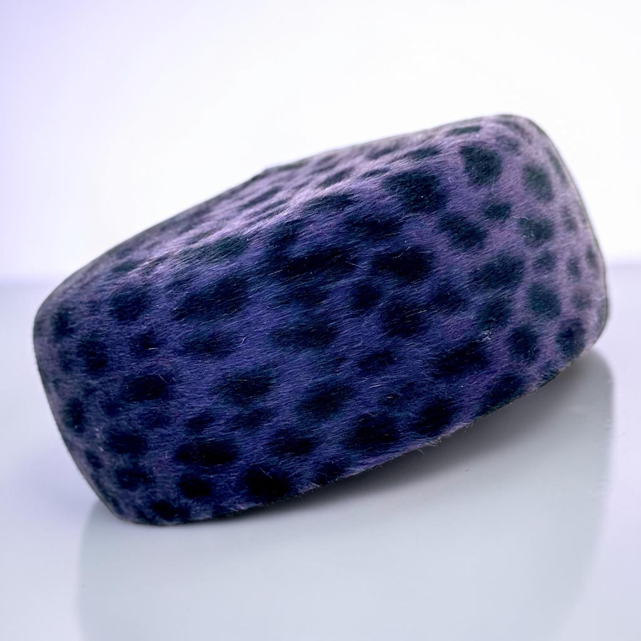 Leopard motif detail in midnight navy and violet felt, Maria Monica London