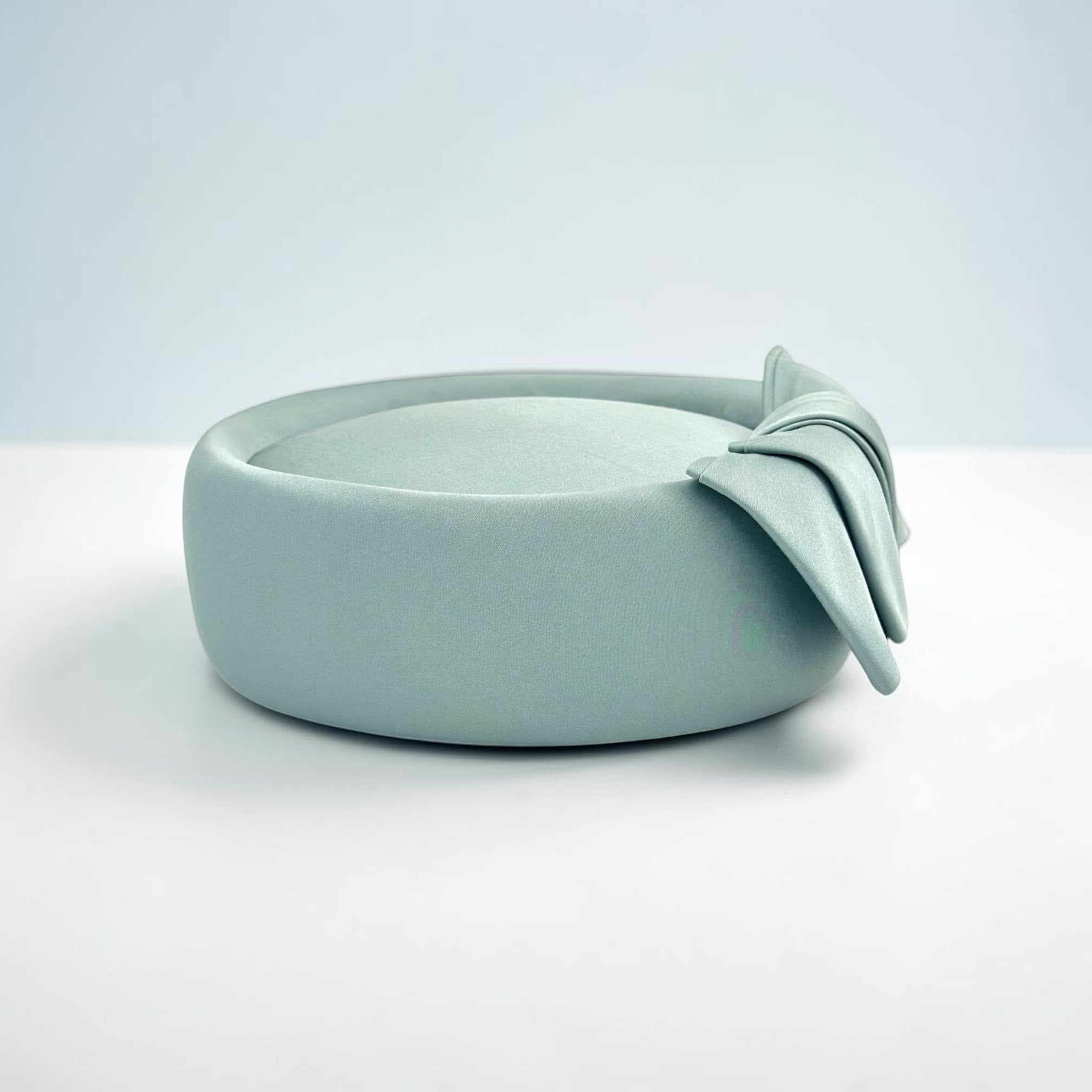 Classic silk pillbox hat in celadon mist, Maria Monica London