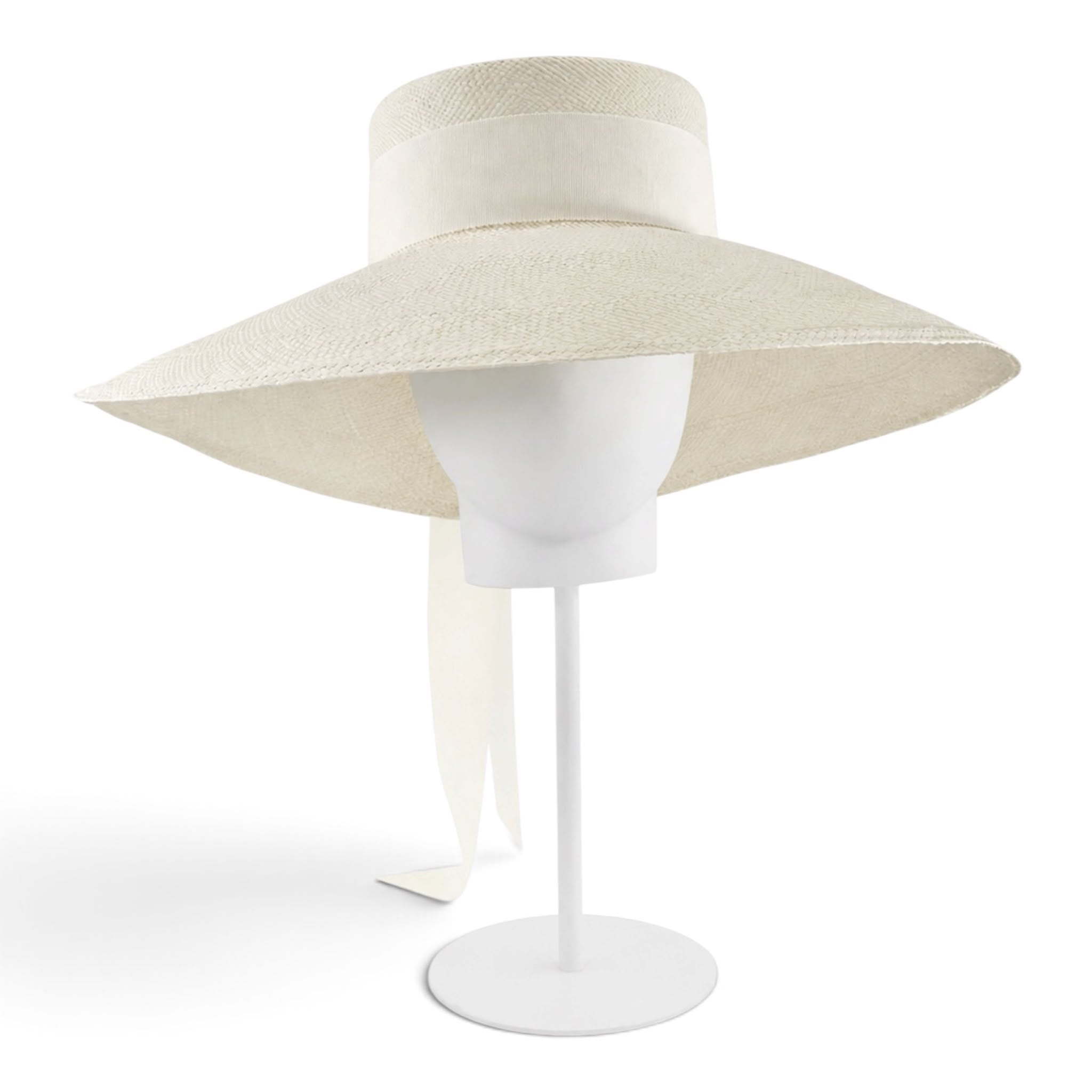 Panama Grande, an extra large soft ivory Panama sun hat with wide grosgrain ribbon, hand blocked in London by Maria Monica London