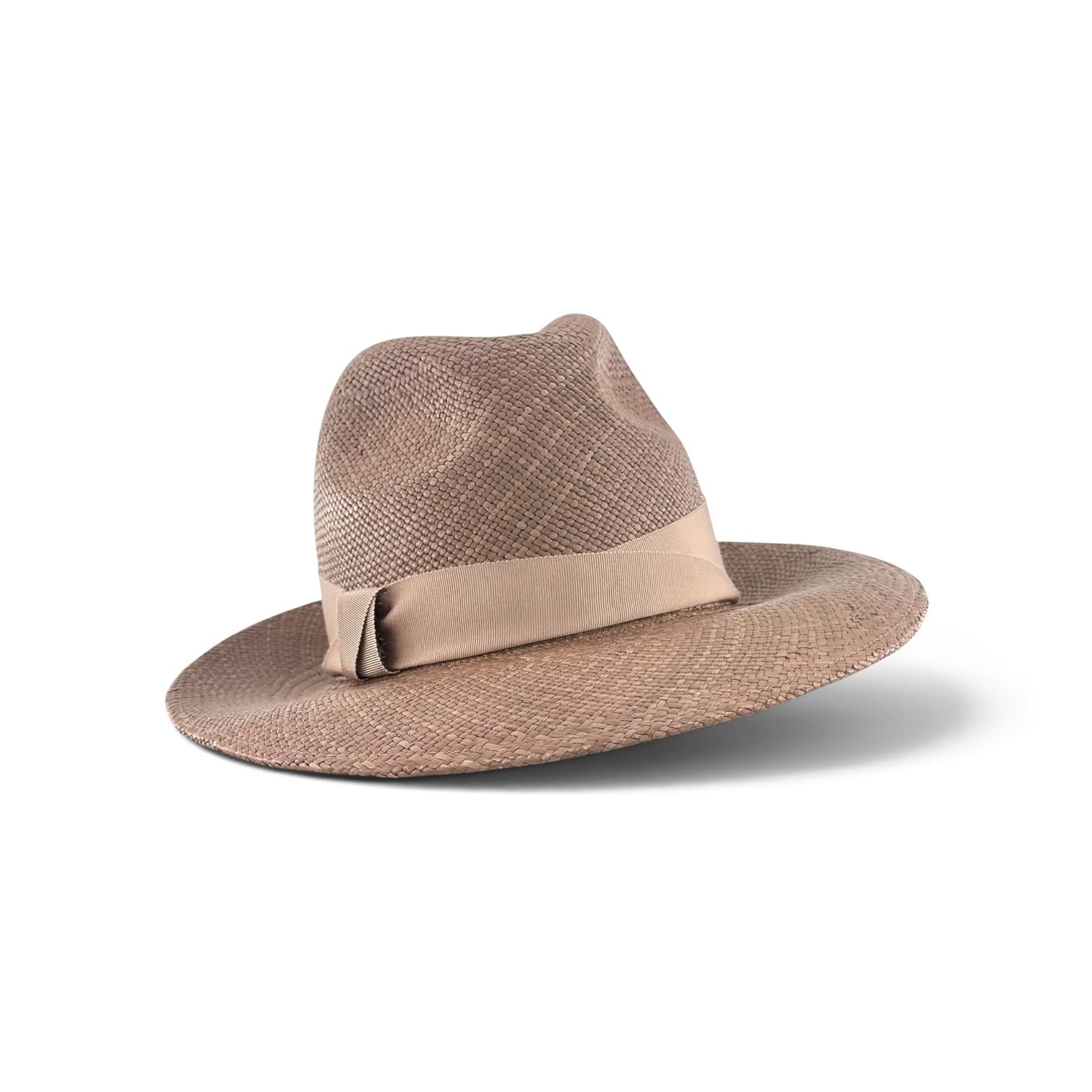 Panama straw trilby in soft cappuccino with tonal grosgrain ribbon, Maria Monica London