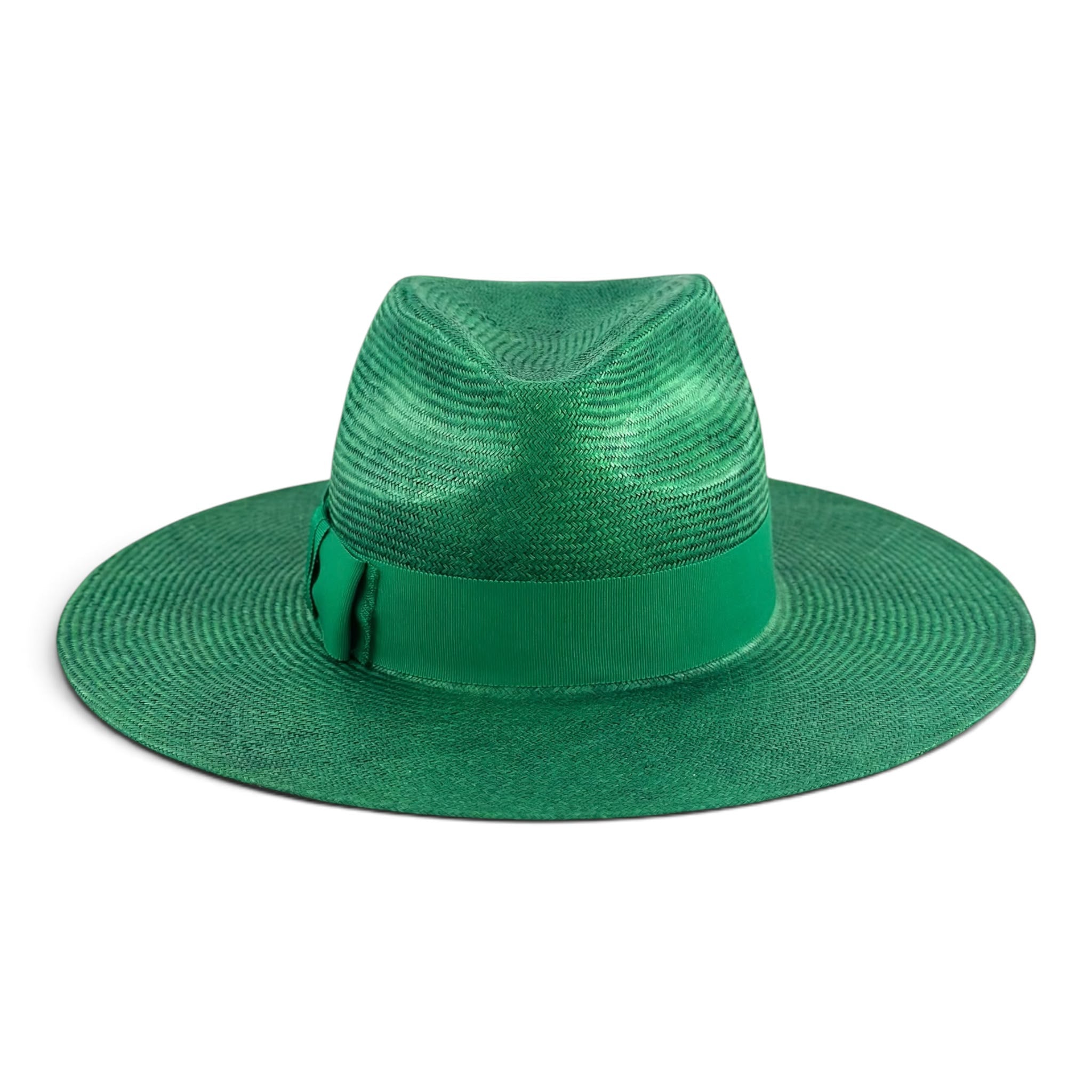 Emerald green parasisal fedora, front view, Maria Monica London