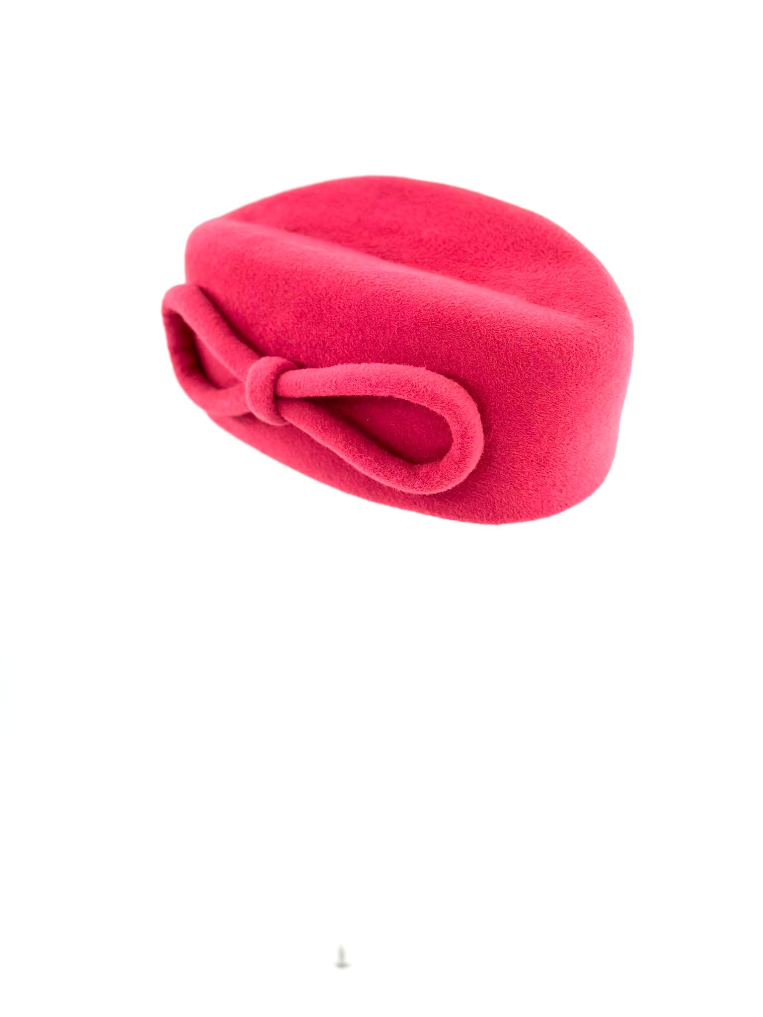 Pink felt pillbox hat with sculptural bow, couture milliner London