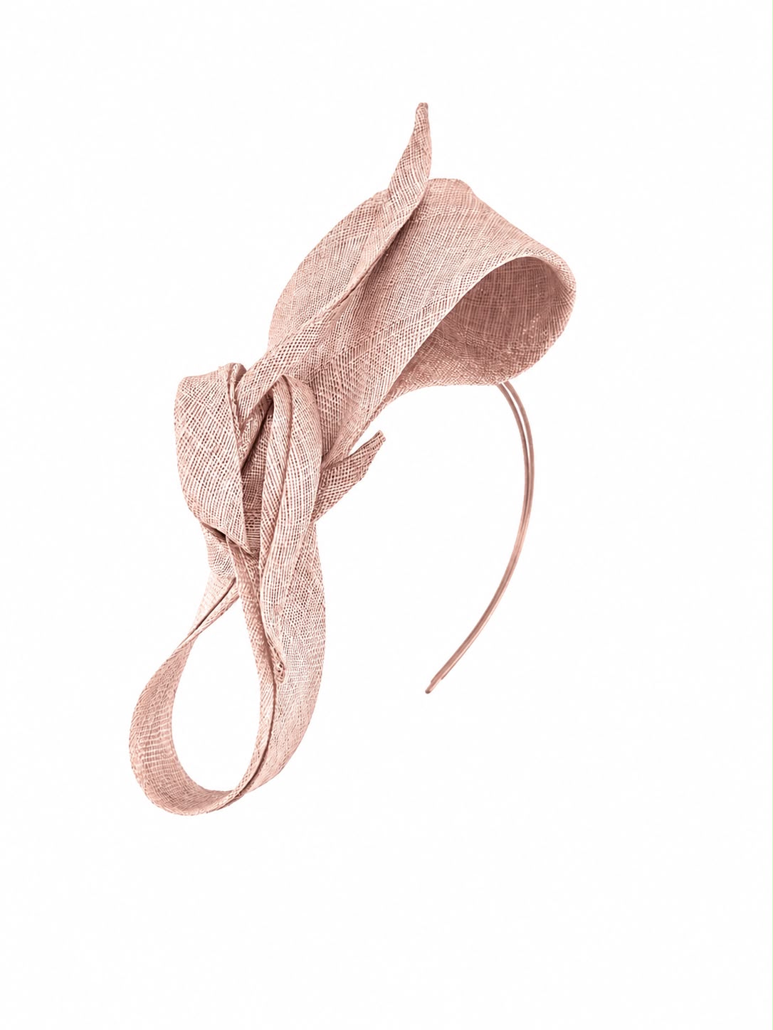 Blush nude pinokpok straw bow headband, sculptural side view, Maria Monica London
