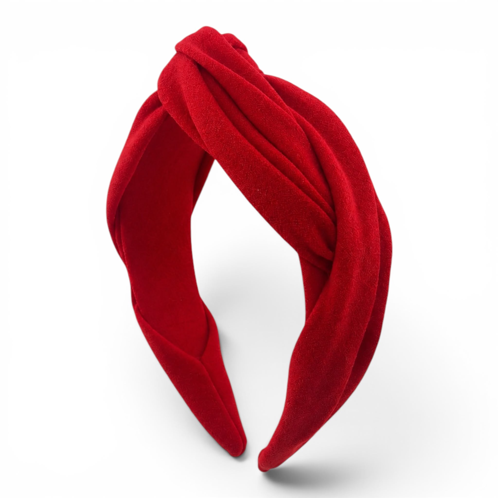 Sculptural wool crepe headband in scarlet red, Maria Monica London