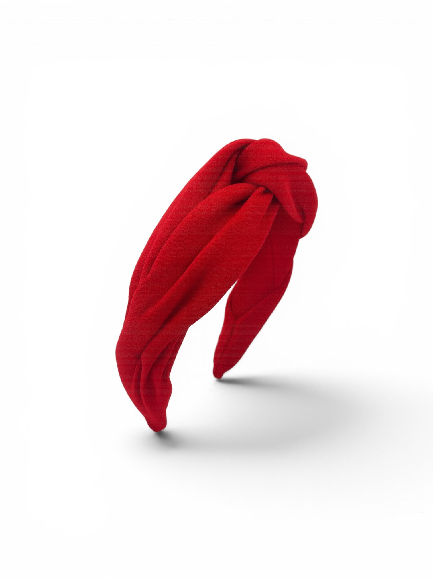 Scarlet wool crepe headband with hand-sculpted folds, Maria Monica London