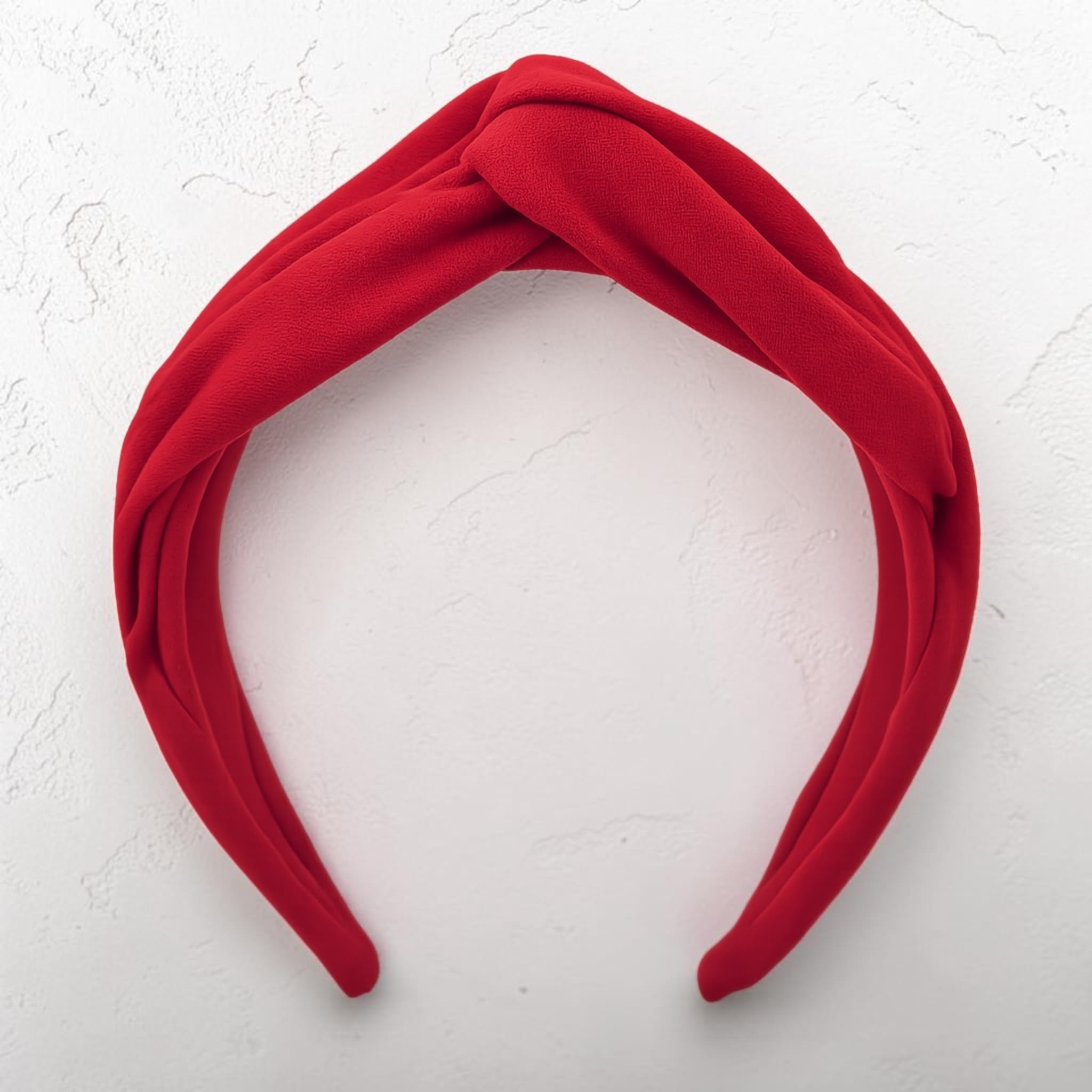 Scarlet red wool crepe headband silhouette, handmade in London, Maria Monica London